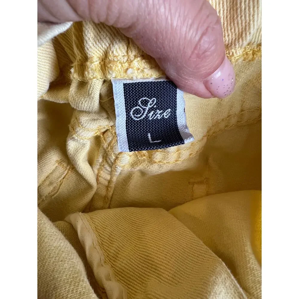 Vintage 90s Paper bag waist denim shorts Yellow